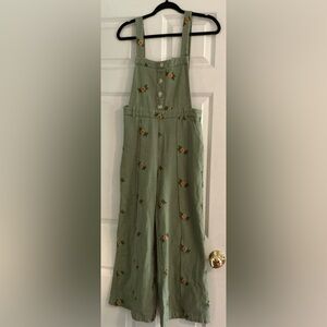 Cider Green Floral Overalls